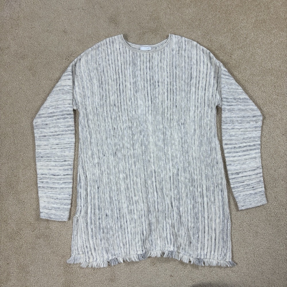 J. Jill Sweater Cotton Blend Gray Knit Crewneck Long Sleeve Tunic Raw Hem M